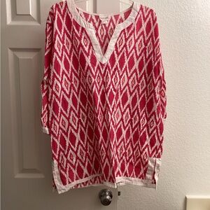 Women’s Pink Diamond-Print V-Neck Tunic with Contrast Trim